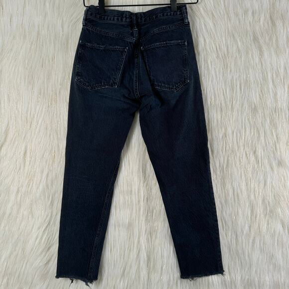 Agolde Womens Jamie High Rise Classic Jeans Black Whiskered Buttonfly Raw Hem 24 - Picture 4 of 10